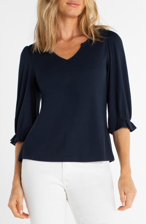 Liverpool Los Angeles Elbow Sleeve Notch Neck T-shirt In Blue