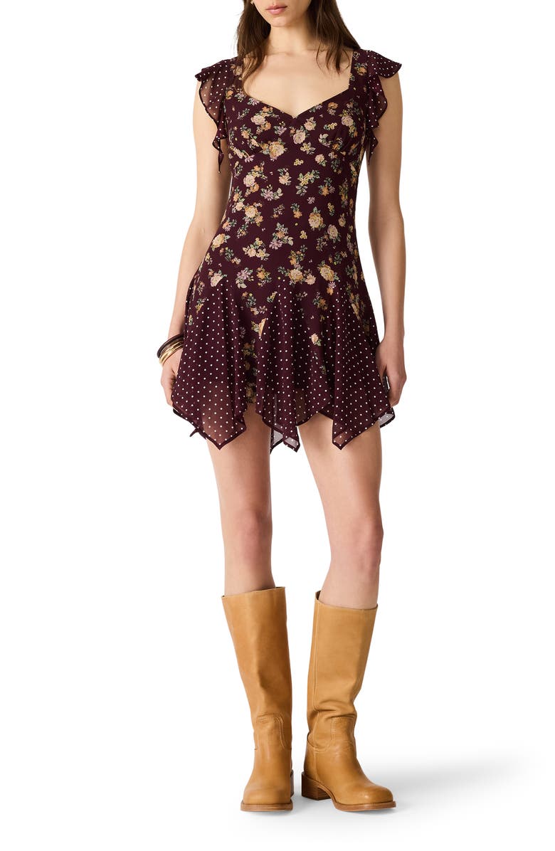Steve Madden Tanisha Floral Print Minidress, Main, color, Port