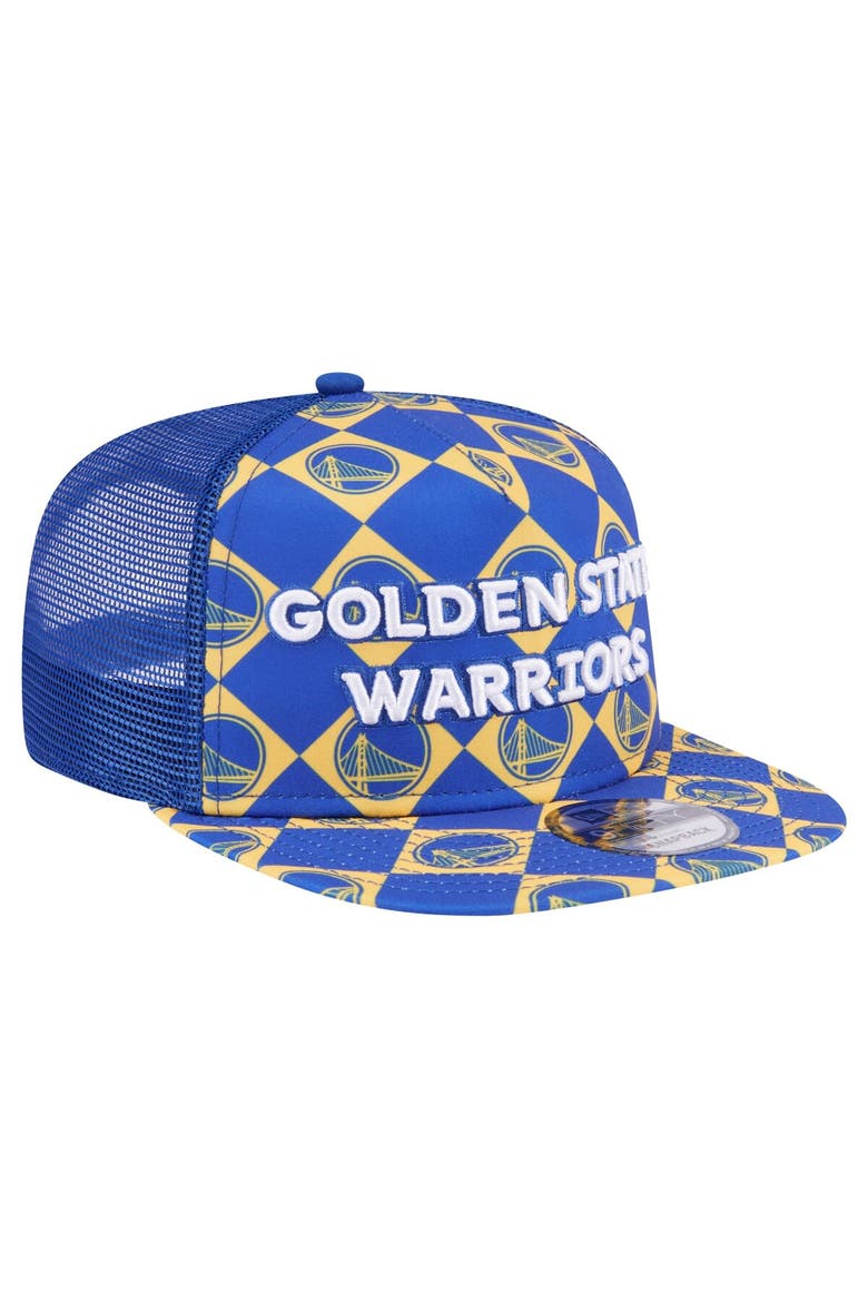 Men's New Era Royal Golden State Warriors Seeing Diamonds A-Frame Trucker 9FIFTY Snapback Hat, Alternate, color, Royal