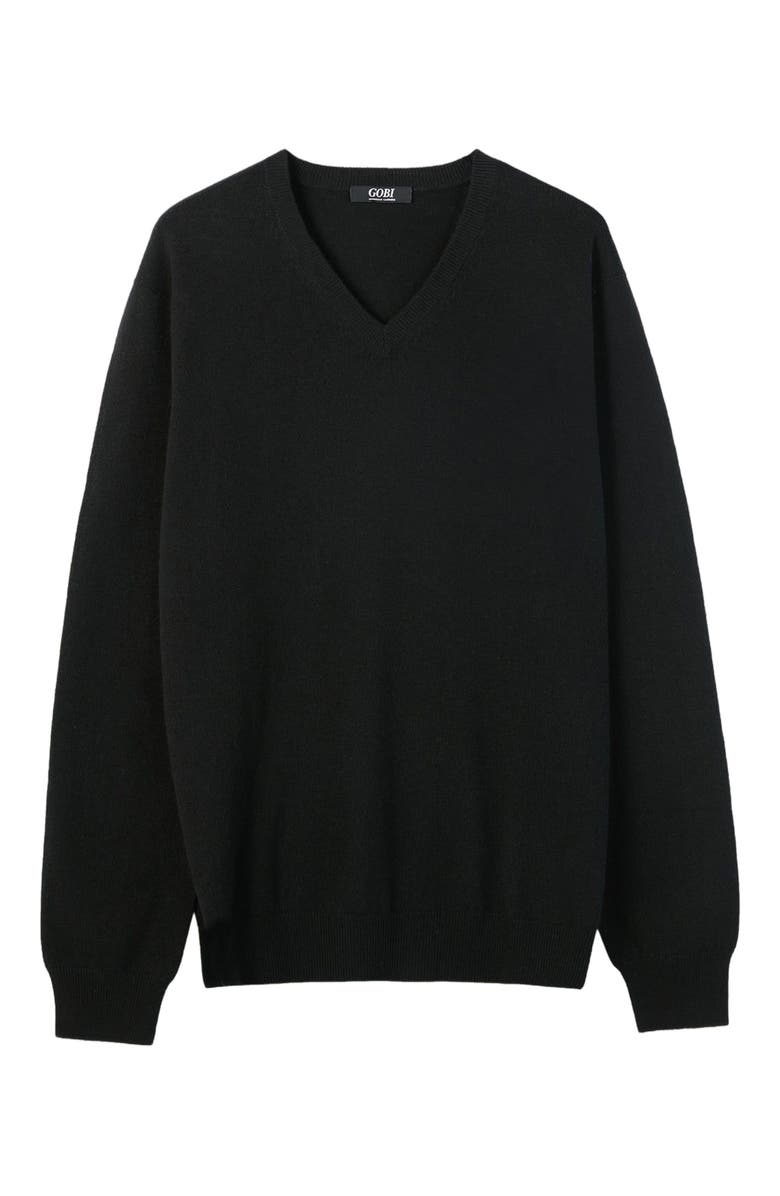 GOBI Mongolian Cashmere Essential V-Neck Cashmere Sweater, Alternate, color, Black