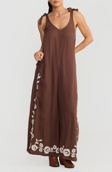 Temple Embroidered Wide Leg Jumpsuit