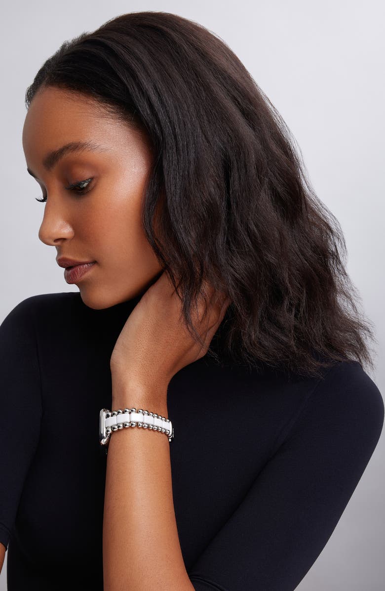 LAGOS Smart Caviar White Ceramic & Stainless Steel 20mm Apple Watch<sup>®</sup> Watchband, Alternate, color, Silver/White