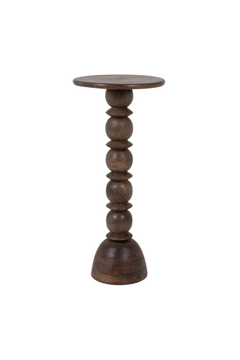 Round Carved Pedestal Accent Table, Main, color, Gray