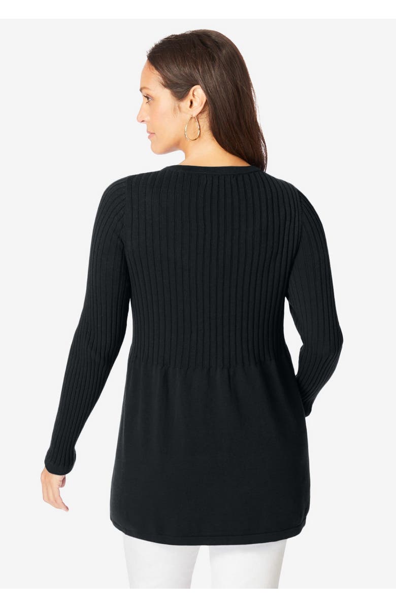 Jessica London Ribbed Baby Doll Tunic Sweater, Alternate, color, Black