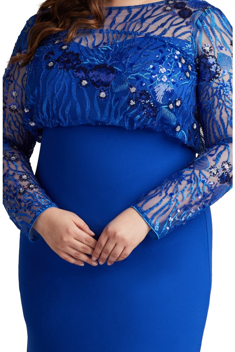 Sequin Blouson Bodice Long Sleeve Gown, Alternate, color, MYSTIC BLUE