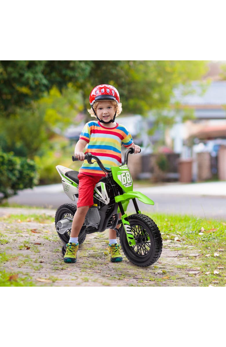 Qaba Kids Electric Motorcycle, 12V, Twist Throttle, Training Wheels, Rear Suspension, Music, Alternate, color, Green