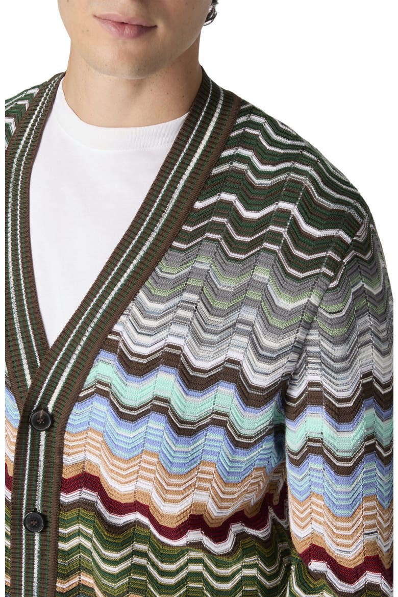Cotton And Viscose Chevron Cardigan With Greek Motif, Alternate, color, Multicoloured