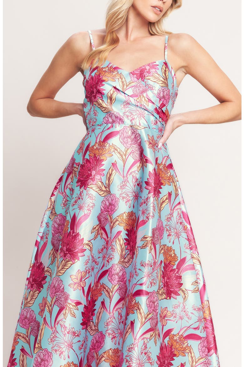 Floral Satin Midi Dress, Alternate, color, LIGHT BLUE