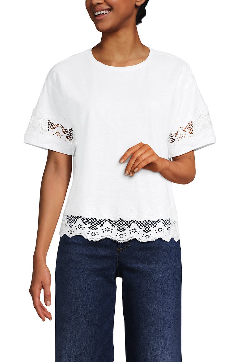 Short Sleeve Slub Jersey Cutwork T-Shirt, Alternate, color, White