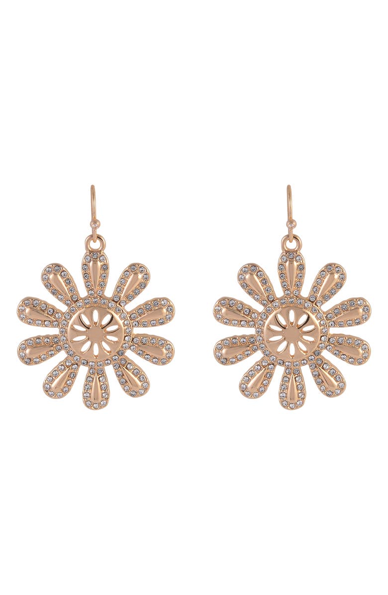 Rachel Roy Crystal Sunburst Drop Earrings, Alternate, color, Gold