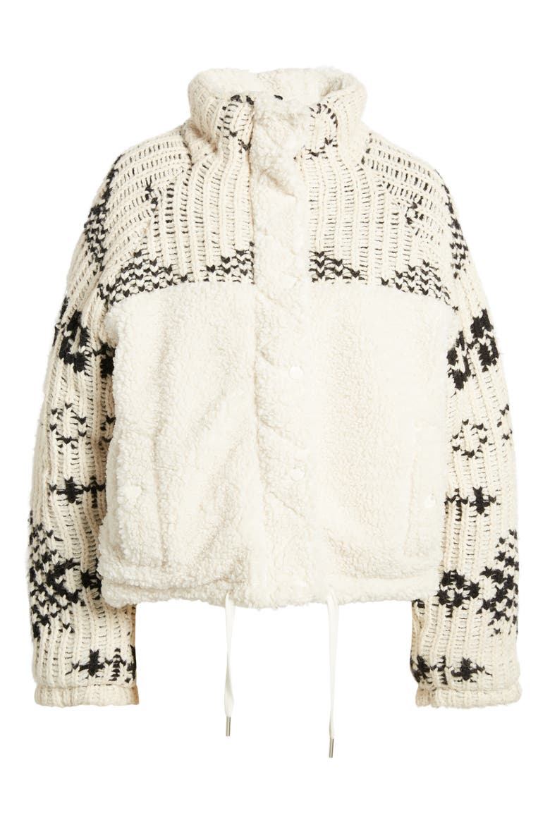Knit Sleeve Faux Shearling Jacket, Alternate, color, FEELING COZY