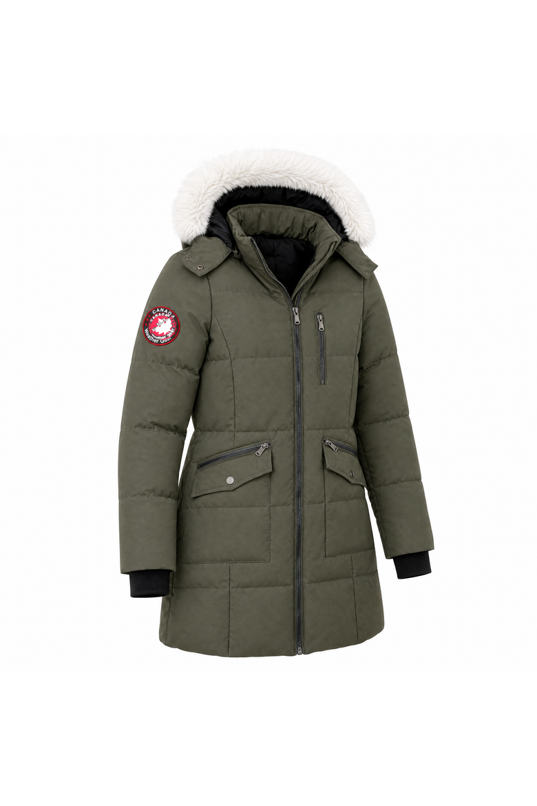 Women's Faux Fur Hood Bubble Puffer Coat, Alternate, color, DB Olive