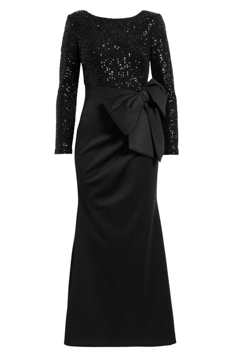 Eliza J Long Sleeve Sequin Mermaid Gown, Alternate, color, Black