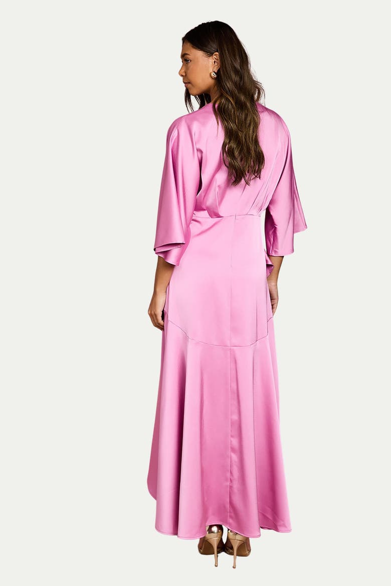 Satin Back Crepe Ruffle Wrap Midi Dress, Alternate, color, Pink