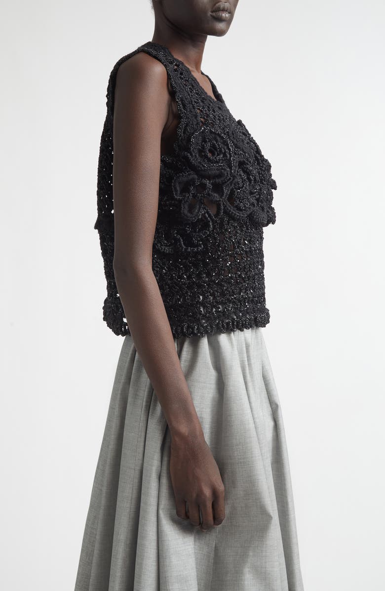 Tao Comme des Garçons Crop Crochet Flower Mesh Tank, Alternate, color, Black