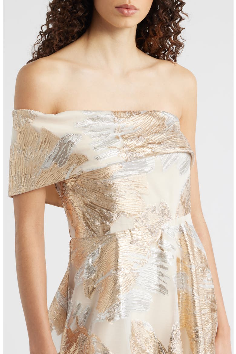 One-Shoulder Metallic Jacquard Gown, Alternate, color, CHAMPAGNE