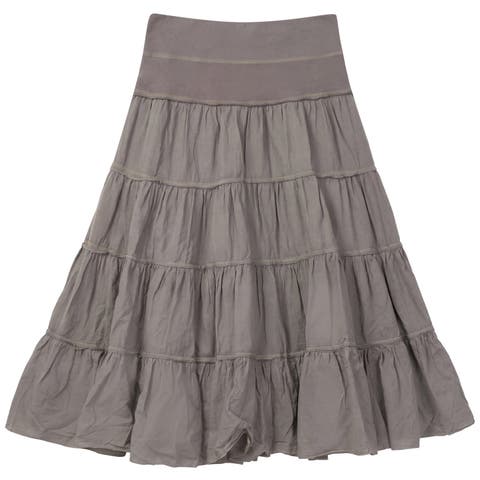 Tiered Gauze Rib Elastic Waistband Midi Skirt