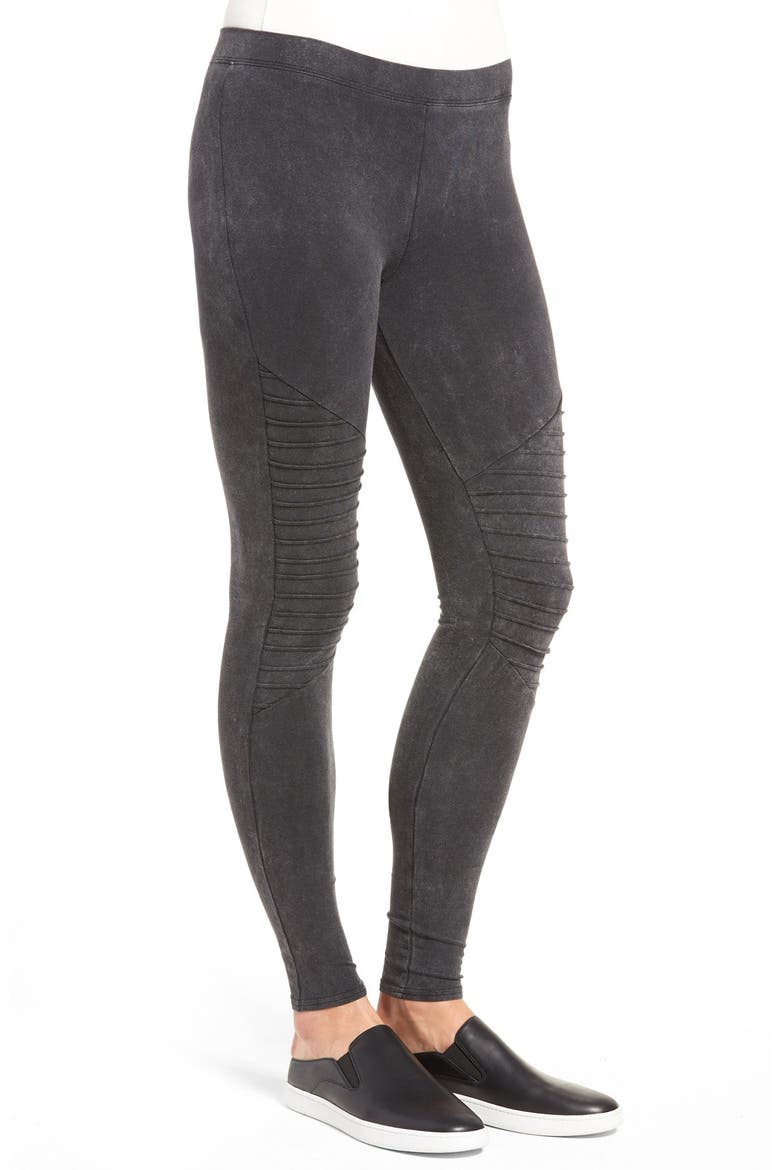 Moto Washed Cotton Blend Leggings, Alternate, color, BLACK