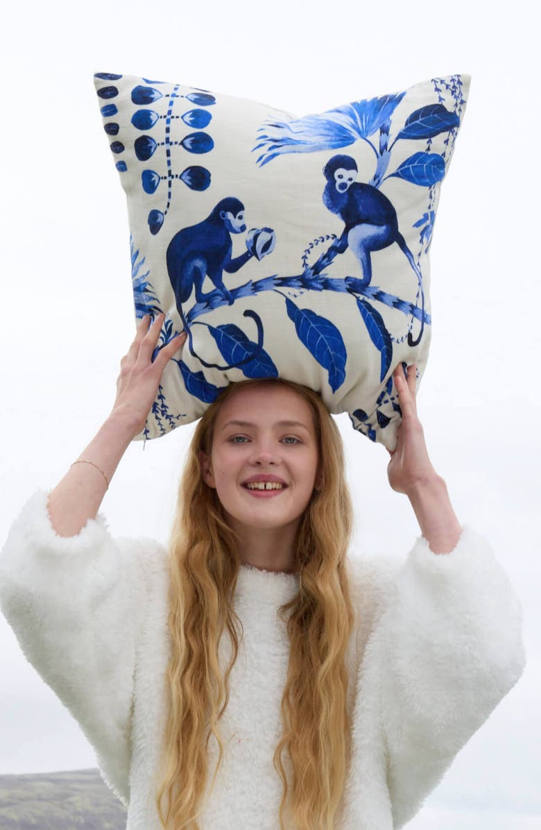 Sunday Citizen Blue Monkeys Big Throw Pillow, Alternate, color, 