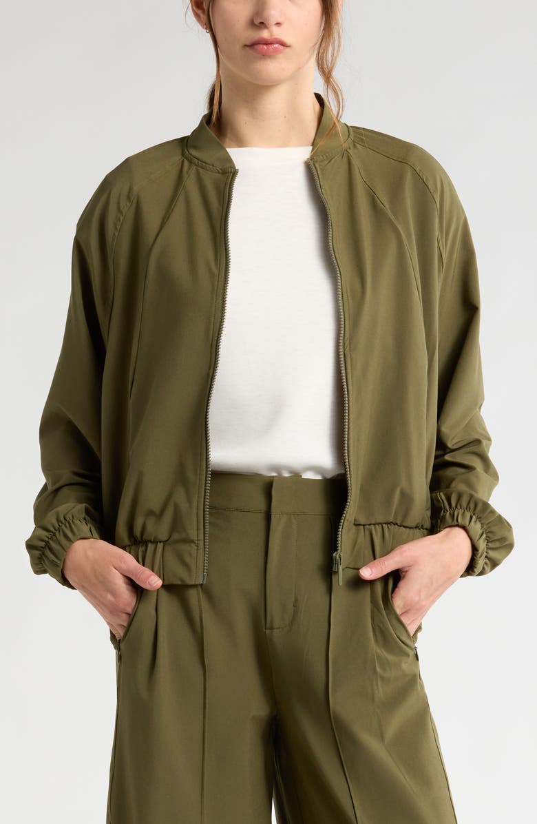 Zella In Flight Bomber Jacket, Main, color, Olive Night