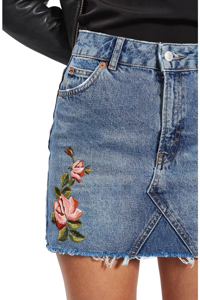 Rose Denim Miniskirt, Alternate, color, MID DENIM