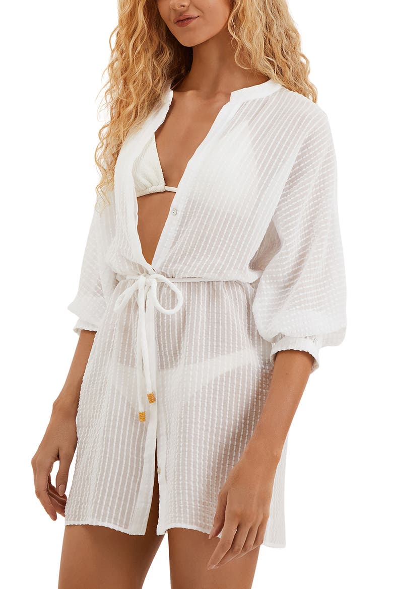 Lilou Button-Up Drawstring Cover-Up, Alternate, color, OFF WHITE