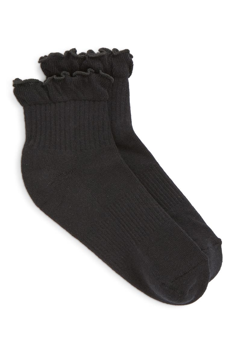 Ruffle Cotton Blend Quarter Socks, Alternate, color, BLACK