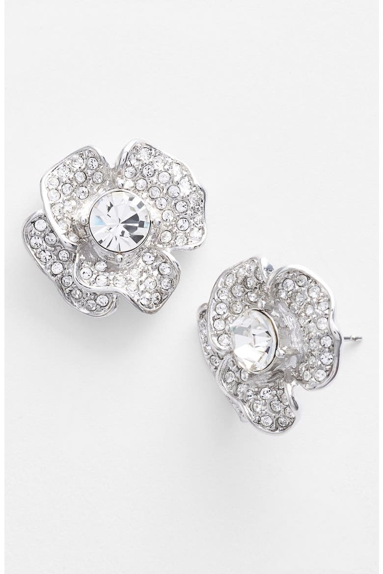 'crystal garden' flower stud earrings, Main, color, CLEAR