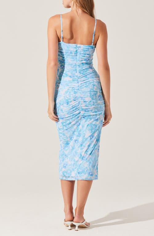 Astr The Label Palmero Floral Print Ruched Sleeveless Maxi Dress In Blue Multi Floral