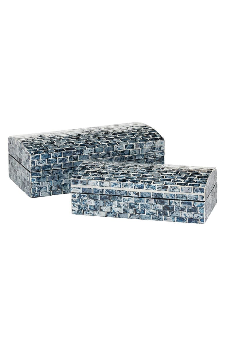 WILLOW ROW Blue Mother of Pearl Handmade Box with Hinged Lid - Set of 2, Alternate, color, Blue