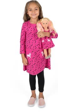 Leveret Girls Cotton Dress with Matching Doll Dress, Printed Design