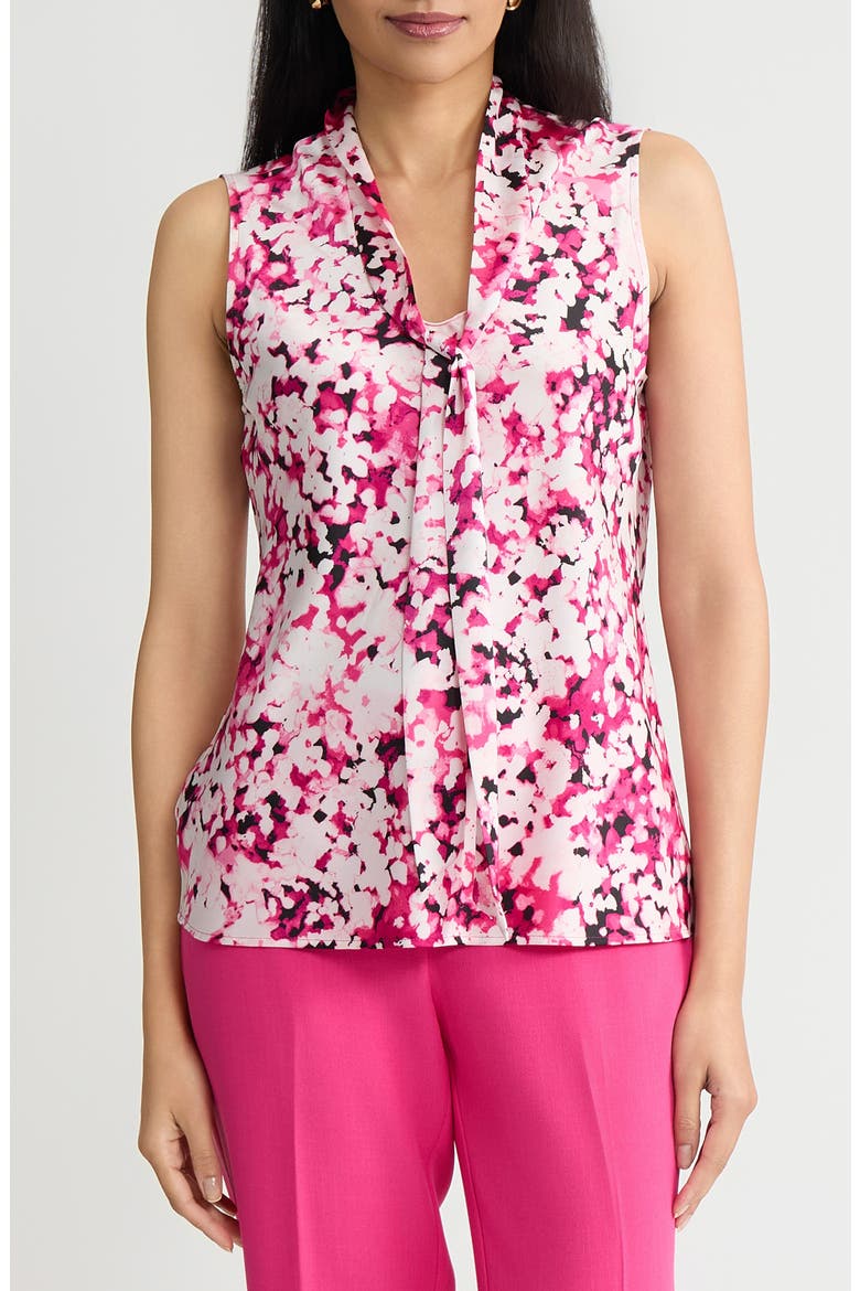 Tie Neck Sleeveless Bias Cut Satin Top, Main, color, PINK PERFECTION MULTI