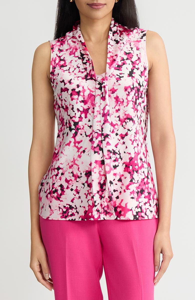 KASPER Tie Neck Sleeveless Bias Cut Satin Top, Main, color, Pink Perfection Multi