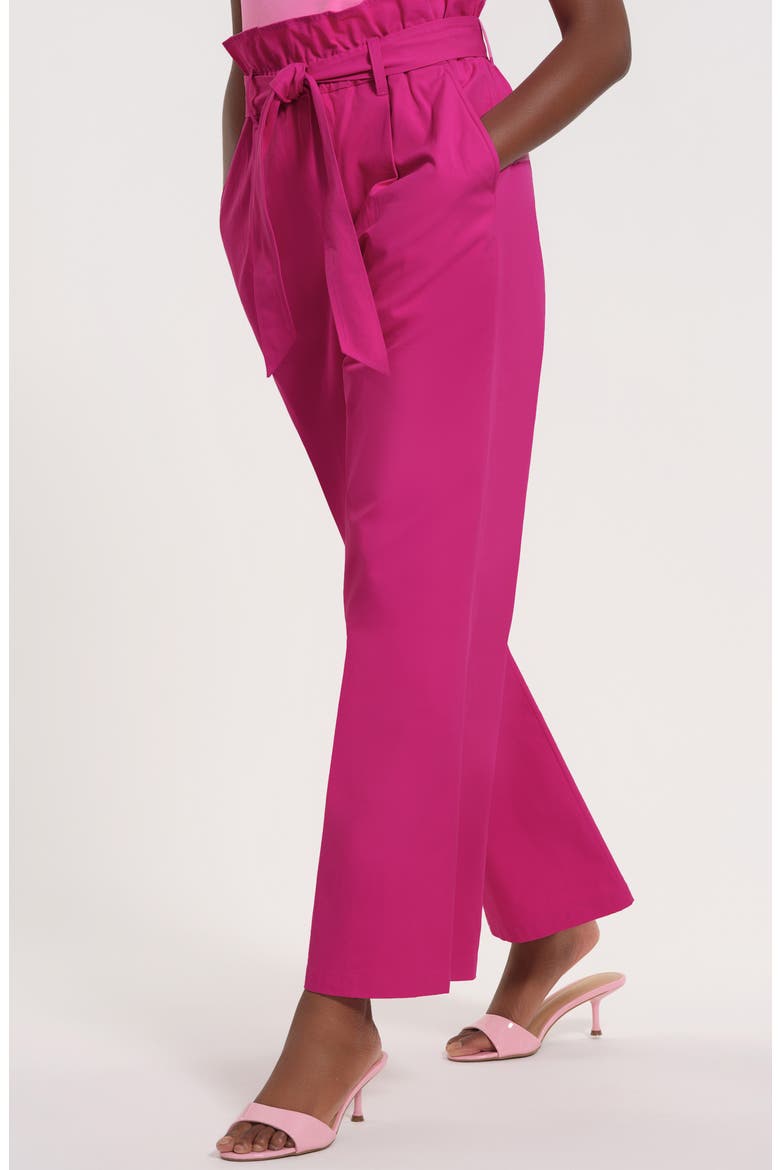 Paper Bag Waist Cotton Pants, Alternate, color, HOT PINK
