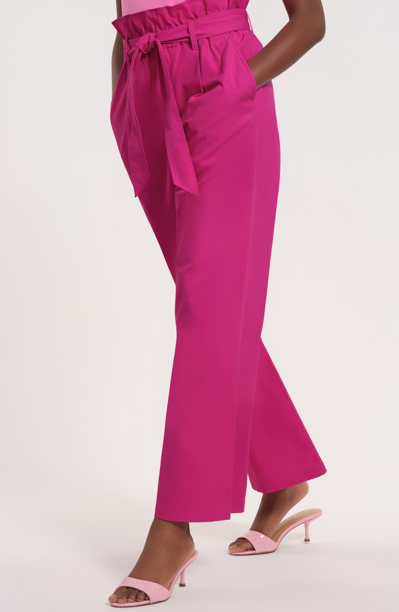 Isaac Mizrahi New York Paper Bag Waist Cotton Pants, Alternate, color, Hot Pink