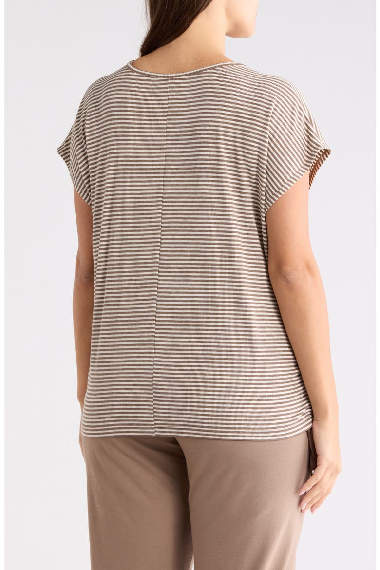 Stripe Cap Sleeve Cinch Side T-Shirt, Alternate, color, MUSHROOM/ ECRU