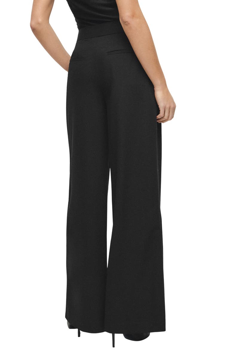 MANGO Pleated Wide Leg Pants, Alternate, color, Black