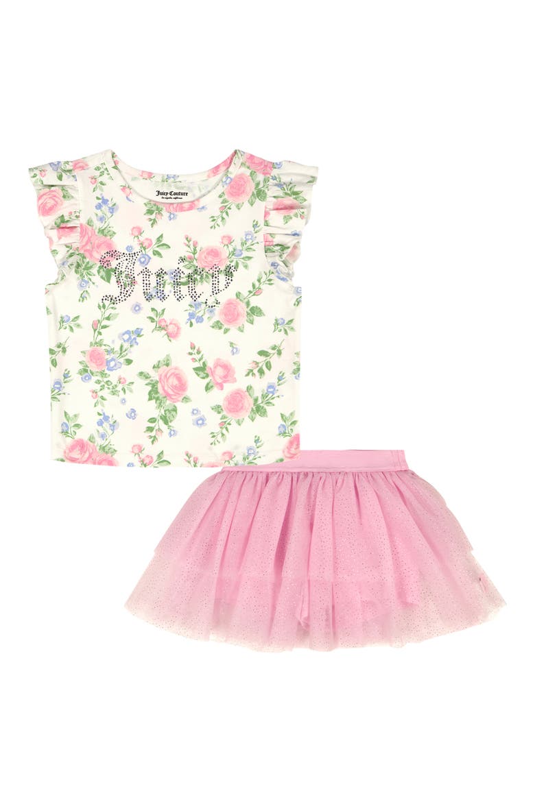 Floral Ruffle Bodysuit & Tutu Skort Set, Main, color, PINK MULTI