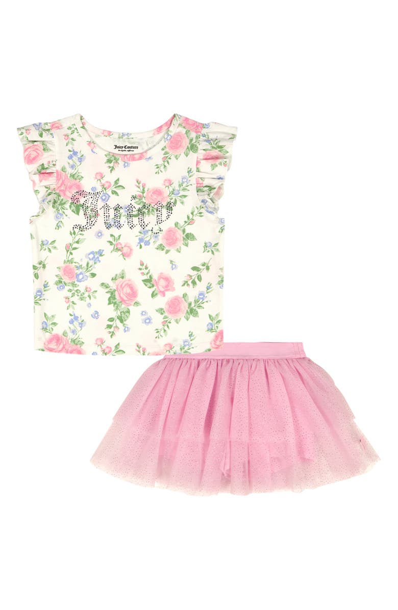 Juicy Couture Floral Ruffle Bodysuit & Tutu Skort Set, Main, color, Pink Multi