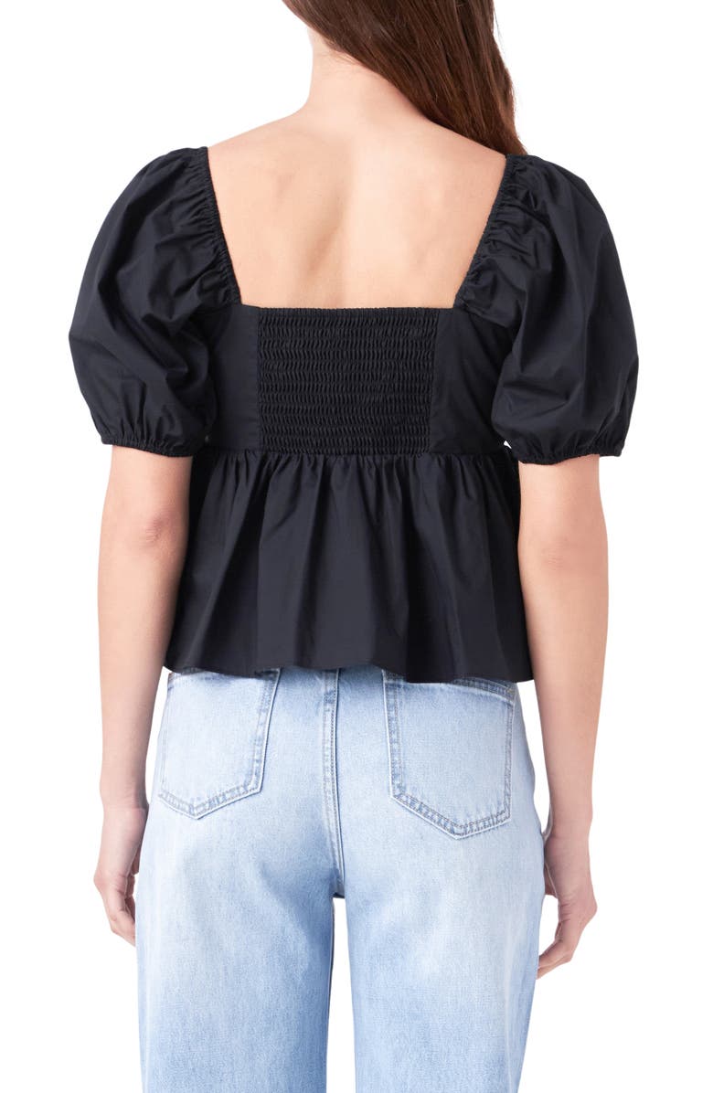 English Factory Corsage Detail Cotton Poplin Top, Alternate, color, Black