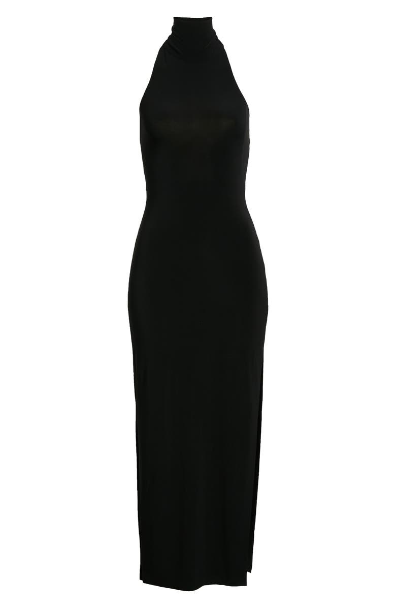 Norma Kamali Halter Turtleneck Side Slit Gown, Alternate, color,