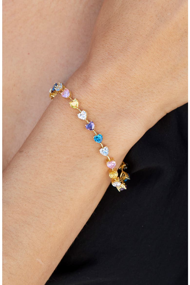 Cubic Zirconia Heart Tennis Bracelet, Alternate, color, YELLOW