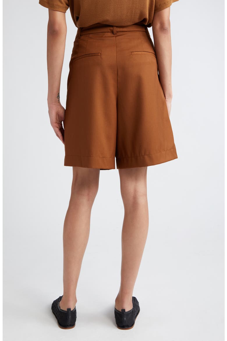 Pleated Wide Leg Virgin Wool Shorts, Alternate, color, RUST