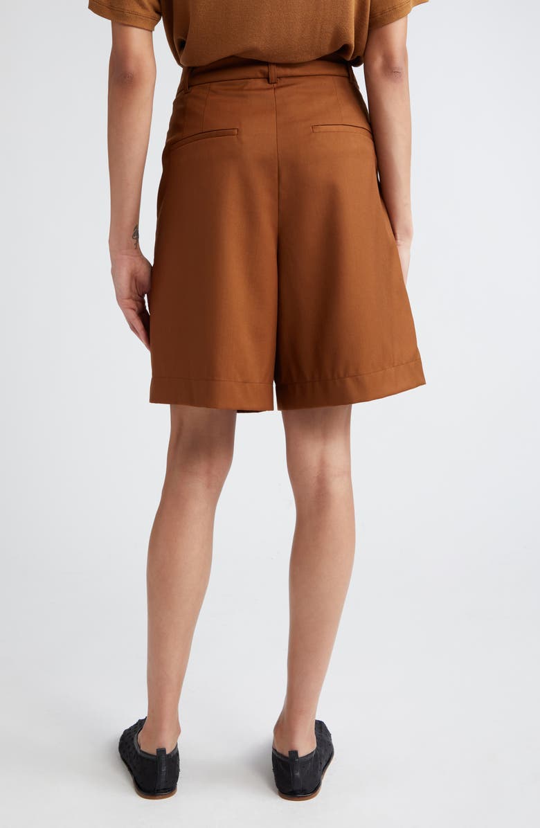 Róhe Pleated Wide Leg Virgin Wool Shorts, Alternate, color, Rust