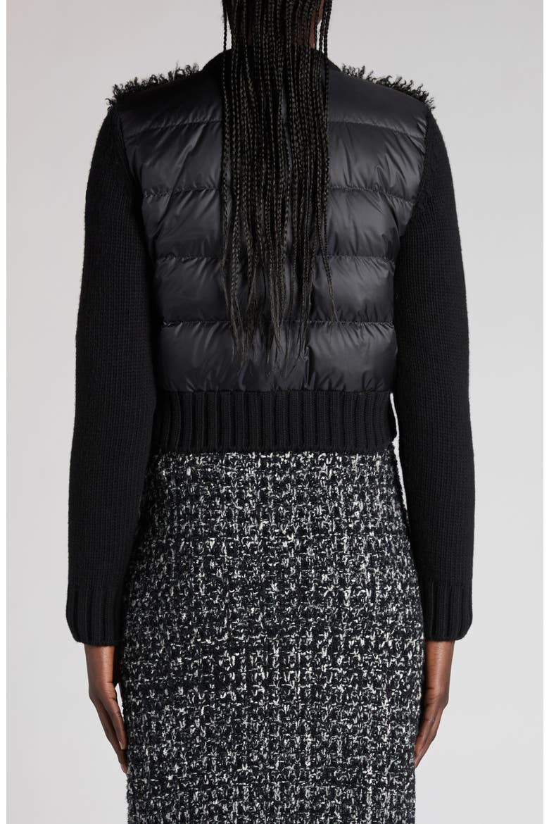 Faux Shearling & Quilted Down Cardigan, Alternate, color, BLACK