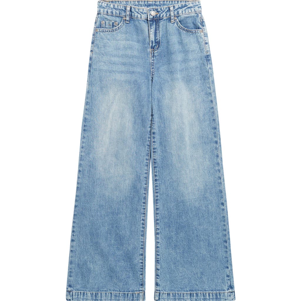 Shop Tractr Kids' Slim Wide Leg Jeans In Indigo Wash