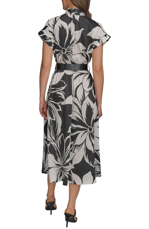 Donna Karan Plus Size Printed Belted A-line Dress In Black/pristine