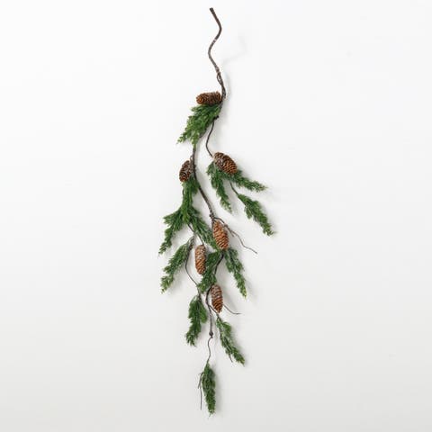 Sullivan's Christmas Long Pine Cone Spray, Green Faux Floral Stem for Crafting, Weddings, Home and Holiday Decoration, 48 Inch