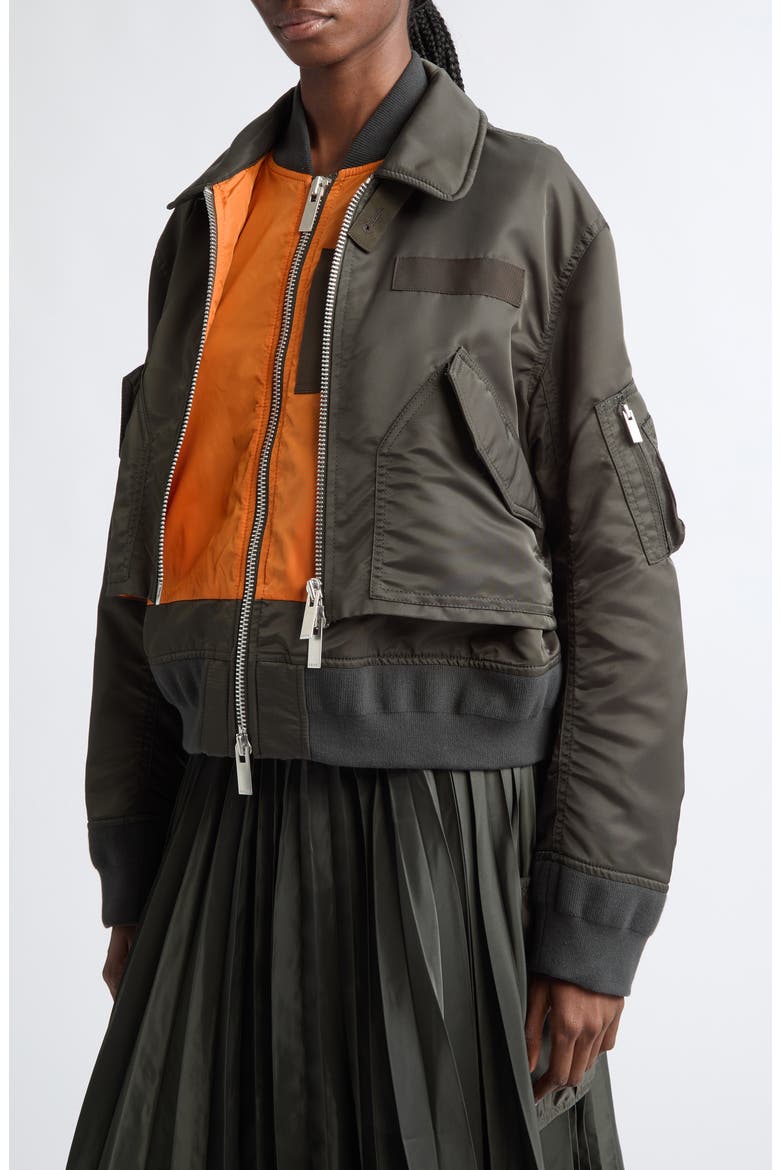 Layered Nylon Twill Bomber Jacket, Alternate, color, DARK KHAKI