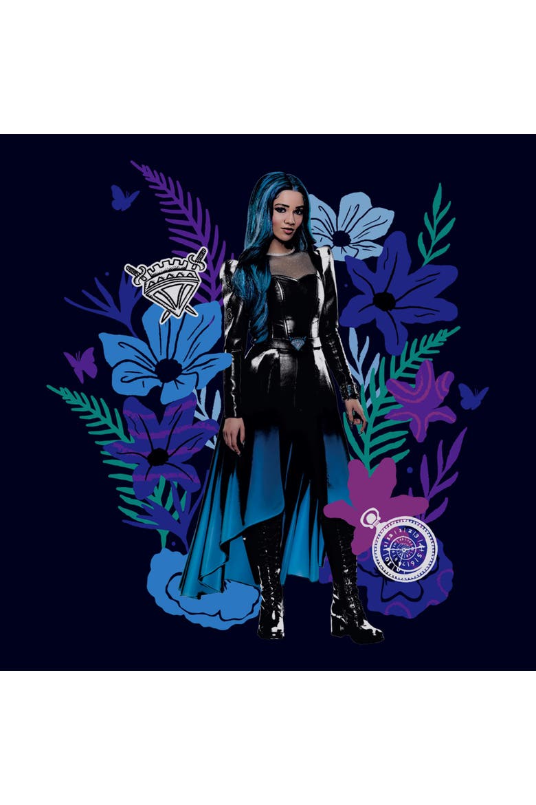Men's Descendants Wicked Wonderland Floral Chloe Portrait  Graphic T-Shirt, Alternate, color, Navy Blue